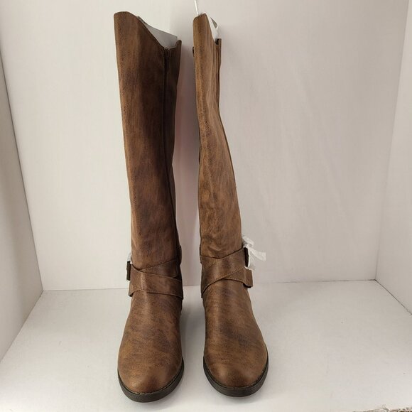 Women's Brown Knee-High Riding Boots With Buckle & Zipper Elastic sides Size 6 N - Picture 6 of 10